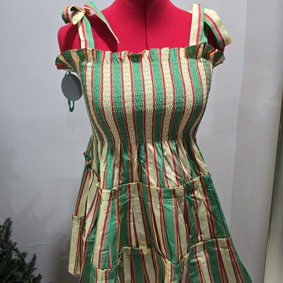 Hill House Green and Yellow Striped Mini Dress - Picture 5 of 9